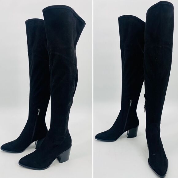 Marc Fisher Size 6M Black Over the Knee Suede Cathi Boot Pointed Toe Heeled - Picture 1 of 12